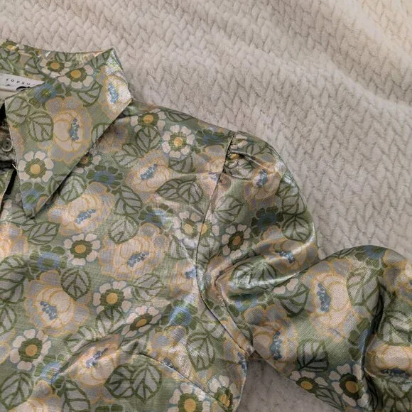 Disco Queen xs Vibrant Metalshine Blouse w/Puff Sleeves 70's Vibe - Picture 3 of 9